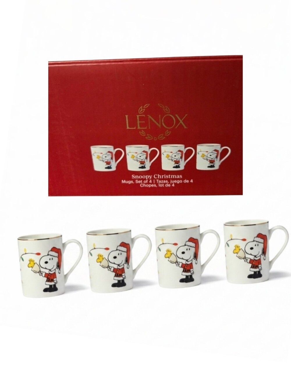 Set Of 4 Lenox Snoopy Christmas Mugs